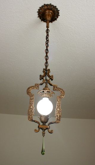 Early Antique Vintage Solid Brass Ceiling Light Fixture Chandelier
