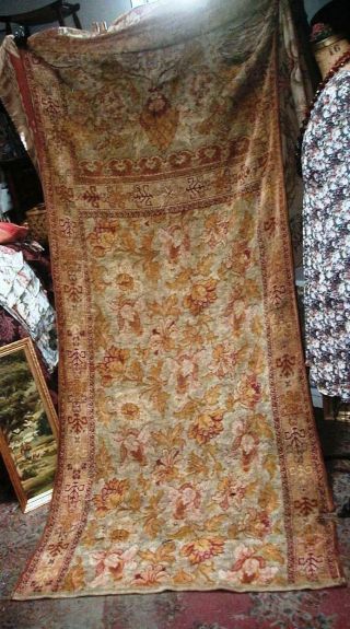 Gorgeous Colors 1880s Antique French Victorian Portiere Chenille Tapestry Drape