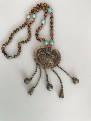 Unusual Large Antique Chinese Silver Necklace