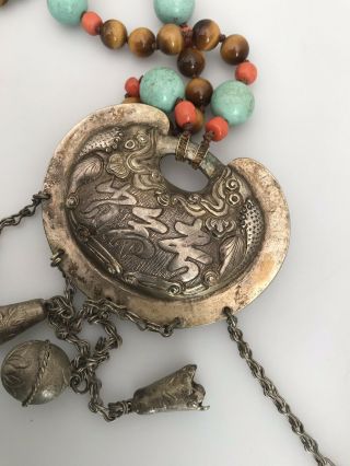 Unusual Large Antique Chinese Silver Necklace 7
