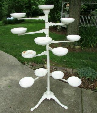Antique Victorian White Cast Iron 9 Revolving Arms,  12 Pot Plant Stand 42 " Tall