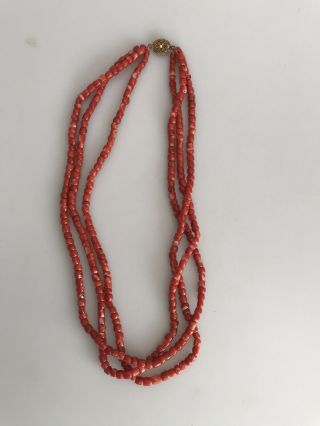 Triple String Of Chinese Red Coral Beads 80 G