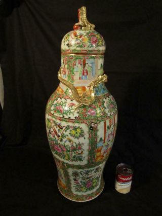 Huge 26 " Antique Chinese Export Rose Medallion Covered Palace Vase / Urn