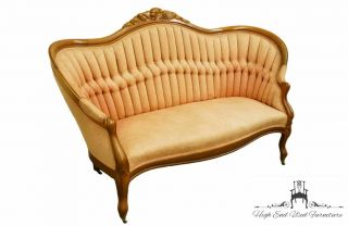 1920 ' s Victorian Antique Vintage Sofa / Settee with Tufted Salmon Upholstery 2