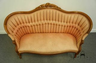 1920 ' s Victorian Antique Vintage Sofa / Settee with Tufted Salmon Upholstery 5
