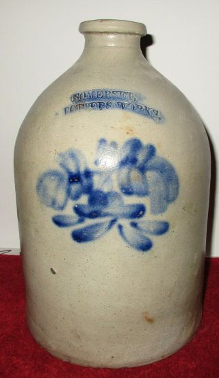 Antique 19th Century Cobalt Blue Stoneware Somerset,  Potters 1g Jug Crock