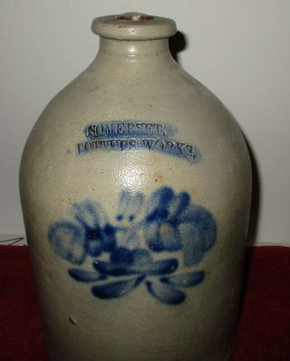 Antique 19th Century Cobalt Blue Stoneware Somerset,  Potters 1g Jug Crock 2