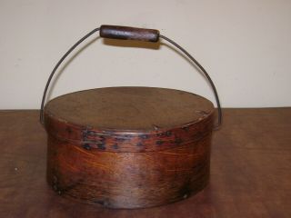 Antique Primitive Round Bentwood Pantry Cheese Box Wood Handle Dry Goods Shaker 2