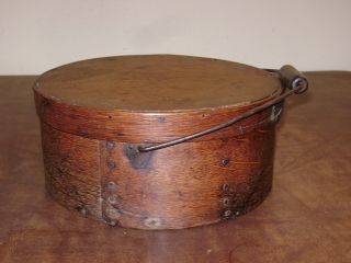 Antique Primitive Round Bentwood Pantry Cheese Box Wood Handle Dry Goods Shaker 3