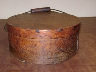 Antique Primitive Round Bentwood Pantry Cheese Box Wood Handle Dry Goods Shaker 4