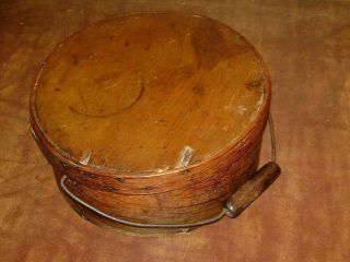 Antique Primitive Round Bentwood Pantry Cheese Box Wood Handle Dry Goods Shaker 8