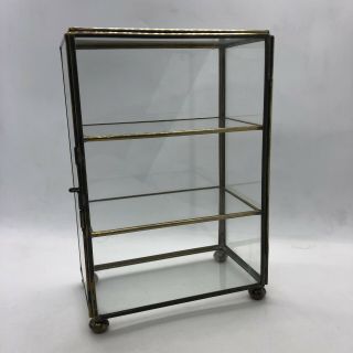 Vintage Curio Cabinet Glass & Brass Display Case Miniatures Table Top 7”