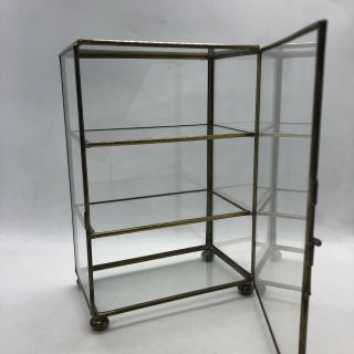 Vintage Curio Cabinet Glass & Brass Display Case Miniatures Table Top 7” 3