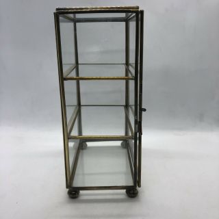 Vintage Curio Cabinet Glass & Brass Display Case Miniatures Table Top 7” 4