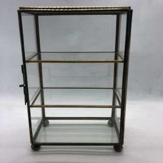 Vintage Curio Cabinet Glass & Brass Display Case Miniatures Table Top 7” 7