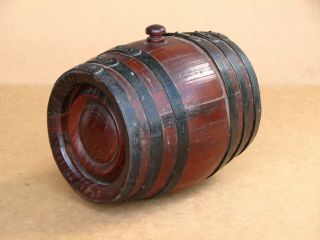 Antique Primitive Wooden Wood Barrel Vessel Keg Canteen Flask Cask Wine 8 Inch