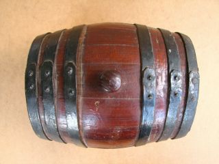 Antique Primitive Wooden Wood Barrel Vessel Keg Canteen Flask Cask Wine 8 inch 4