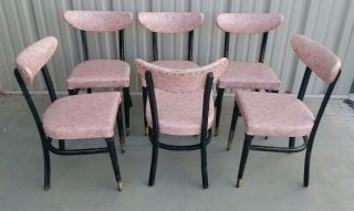 Mid Century Retro Atomic Pink Naugahyde Boomerang Print Parlor Chairs ×6