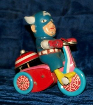Vintage 1968 Marx Marvel Heroes Captain America Tricycle Wind Up Toy