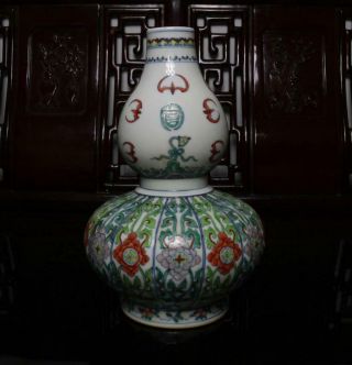 Old Fine Famille Rose Chinese Porcelain Bat&flower Vase Yongzheng Mk H11”