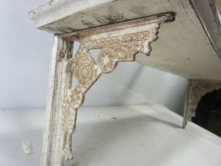 Antique 3 Tier White Wooden Shelf w/Cast Iron Brackets 2