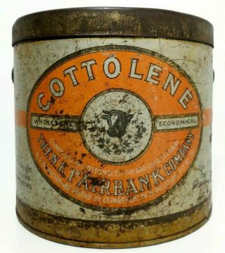 Early 20th C Vint Cottolene Shortening Tin Pail W/o Handle,  N.  K.  Fairbank Co