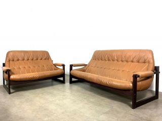 Vintage Mid Century Modern Percival Lafer Leather Sofa And Loveseat Brazilian