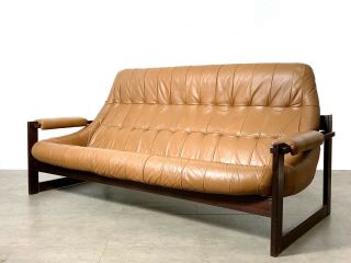 Vintage Mid Century Modern Percival Lafer Leather Sofa and Loveseat Brazilian 3