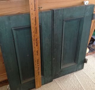 Antique Wood Shutter Pair Doors Green Paint