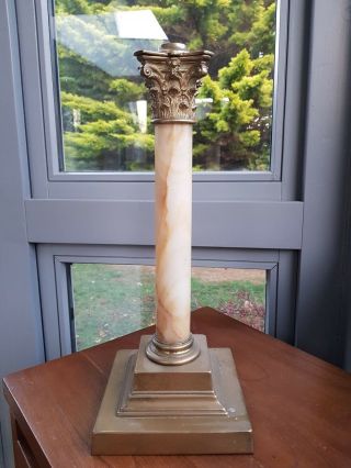 Victorian Marble Onyx Oil Lamp Base Corinthian Column For A 23mm Font