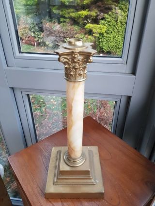Victorian Marble Onyx Oil Lamp Base Corinthian Column for a 23mm font 2