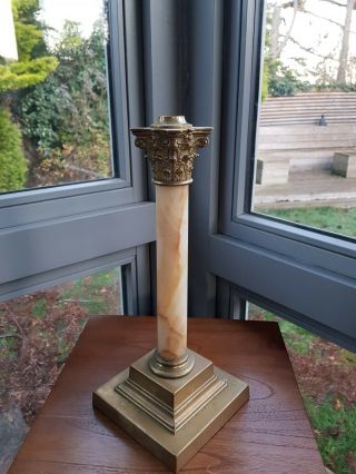 Victorian Marble Onyx Oil Lamp Base Corinthian Column for a 23mm font 3