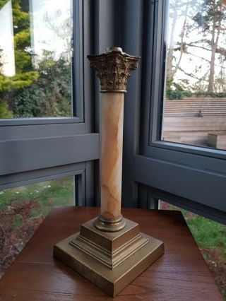 Victorian Marble Onyx Oil Lamp Base Corinthian Column for a 23mm font 4