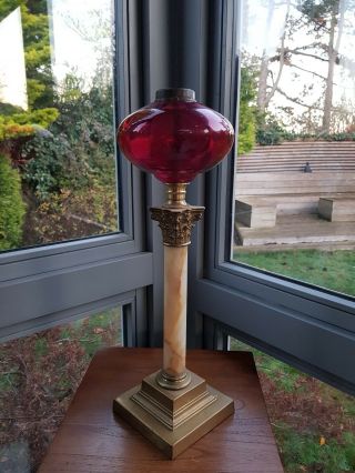 Victorian Marble Onyx Oil Lamp Base Corinthian Column for a 23mm font 5