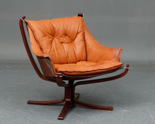 Vintage Retro Danish Cognac Leather Falcon Chair By Sigurd Ressell 1960,  S