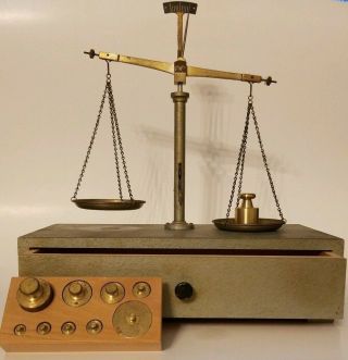 Scale And Drawer Made In West Germany With Weights Old Vtg Collectible Patina
