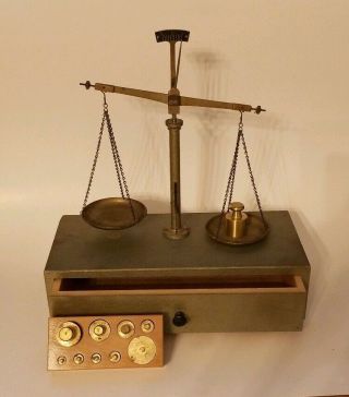 Scale And Drawer Made In West Germany With Weights Old Vtg Collectible Patina 2