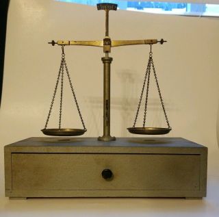 Scale And Drawer Made In West Germany With Weights Old Vtg Collectible Patina 4