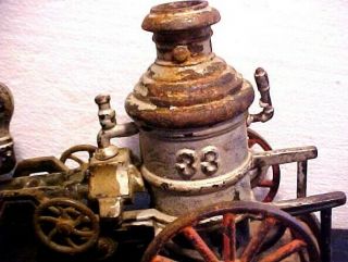 ANTIQUE $33 CARPENTER HORSE - DRAWN FIRE PUMPER CAST - IRON TOY MISSING HORSE & WHEE 5