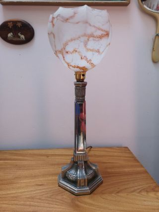 Art Deco Stepped And Chrome Table Lamp