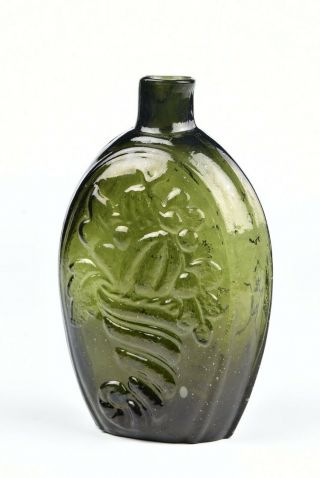 Antique Cornucopia & Urn Blown Glass Pure Green Flask