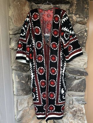 Uzbek Vintage Handmade Embroidery Suzani Robe Dress Chapan Jacket Coat