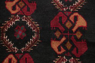 VINTAGE SUMMER DEAL Geometric BLACK Afghan Oriental Area Rug Hand - made WOOL 3x6 10