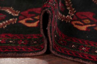 VINTAGE SUMMER DEAL Geometric BLACK Afghan Oriental Area Rug Hand - made WOOL 3x6 11