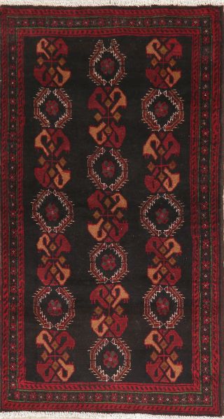 Vintage Summer Deal Geometric Black Afghan Oriental Area Rug Hand - Made Wool 3x6