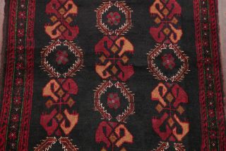 VINTAGE SUMMER DEAL Geometric BLACK Afghan Oriental Area Rug Hand - made WOOL 3x6 4