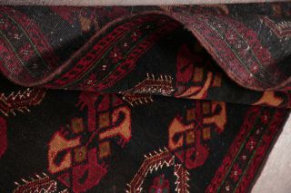 VINTAGE SUMMER DEAL Geometric BLACK Afghan Oriental Area Rug Hand - made WOOL 3x6 7