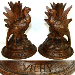 Antique Black Forest Carved Candle Or Epergne Stand Pair,  Game Birds,  " Vichy "