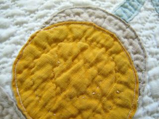 Vintage DENSELY QUILTED Antique All Cotton PINEAPPLE Applique Quilt,  Good 8