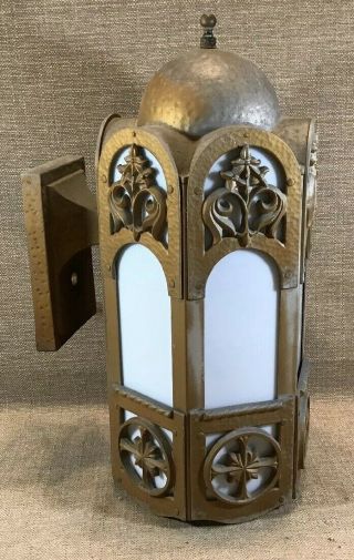 Pair Vintage Metal Bronze ? Painted Gothic Mounted Wall Lantern Lamp Sconce 10